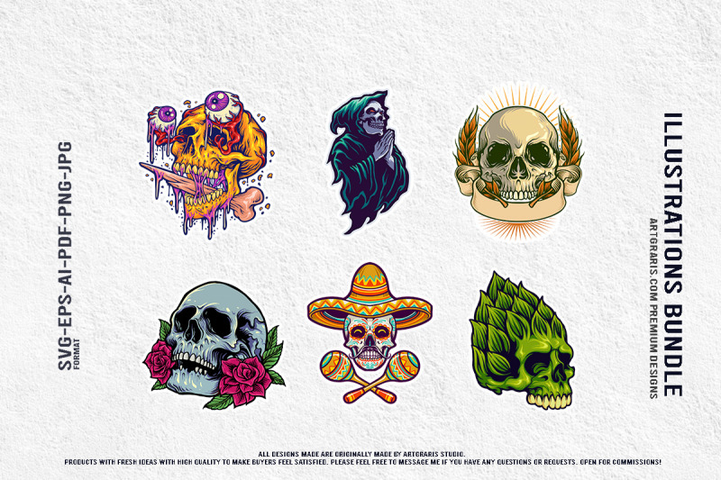 horror-skull-collection-with-sombrero-rose-reaper-and-creepy-monster