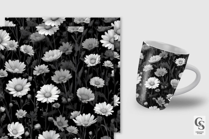 black-and-white-daisy-wildflowers-seamless-pattern