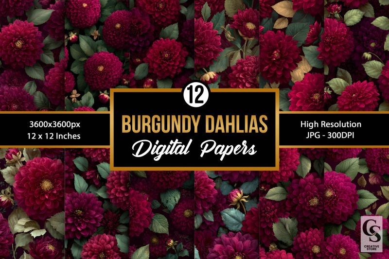 burgundy-dahlia-flowers-digital-papers