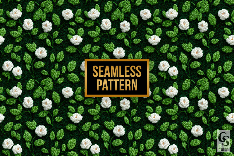 cute-green-white-crochet-flowers-digital-papers