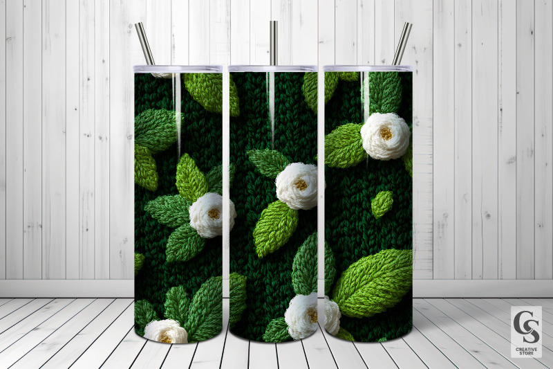 cute-green-white-crochet-flowers-digital-papers