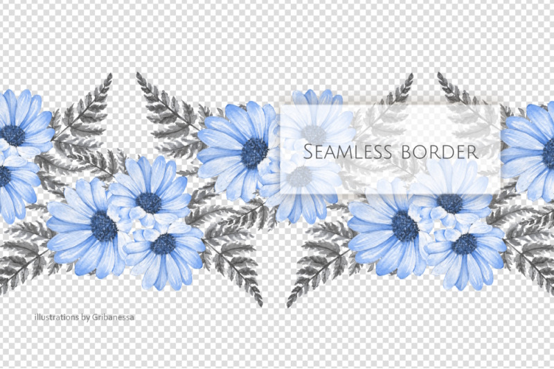 watercolor-blue-daisy-seamless-border-png