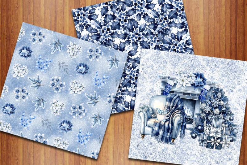 blue-winter-christmas-digital-papers-winter-floral-backgrounds