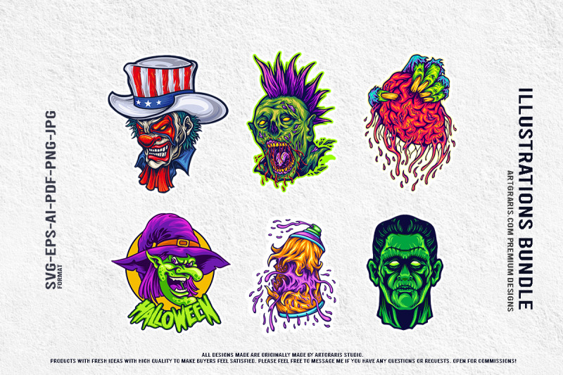 creepy-punk-zombie-clown-witch-and-horror-creatures