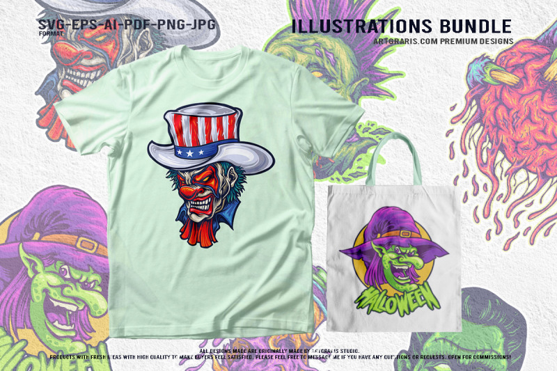 creepy-punk-zombie-clown-witch-and-horror-creatures