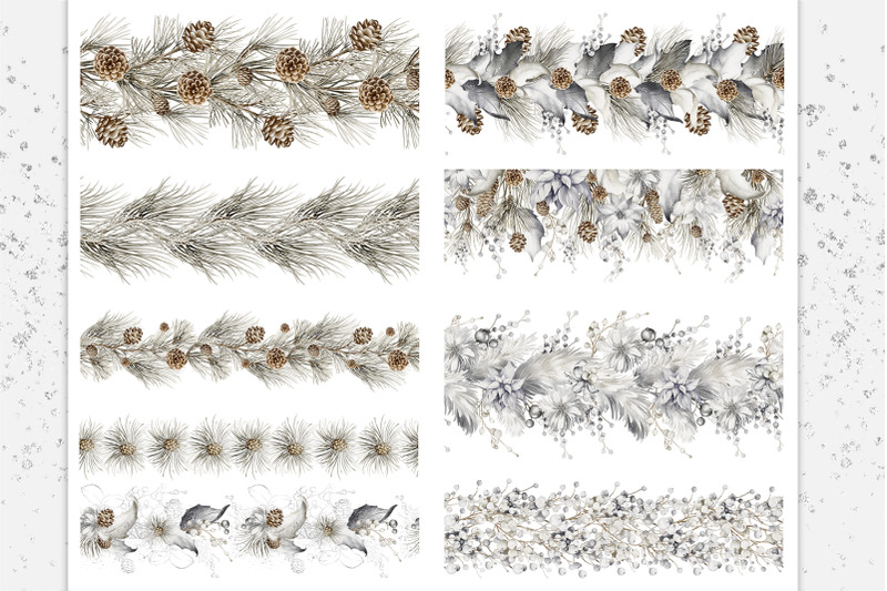 silver-winter-christmas-watercolor-clipart-bundle