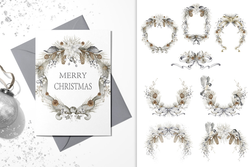 silver-winter-christmas-watercolor-clipart-bundle