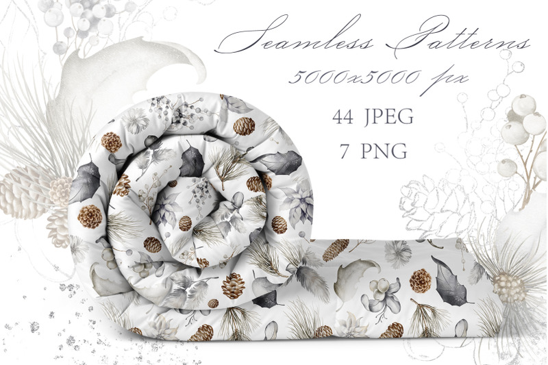 silver-winter-christmas-watercolor-clipart-bundle