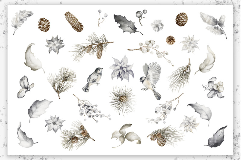 silver-winter-christmas-watercolor-clipart-bundle