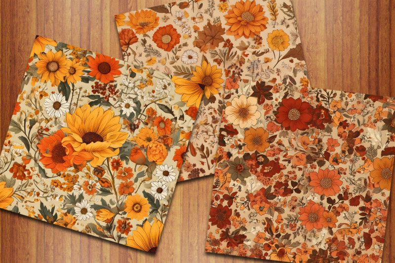 orange-fall-floral-digital-papers-autumn-flowers-backgrounds