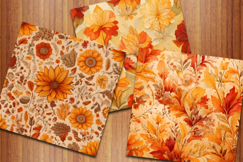 orange-fall-floral-digital-papers-autumn-flowers-backgrounds