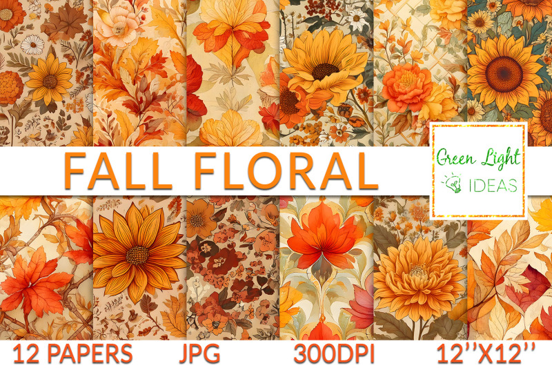 orange-fall-floral-digital-papers-autumn-flowers-backgrounds