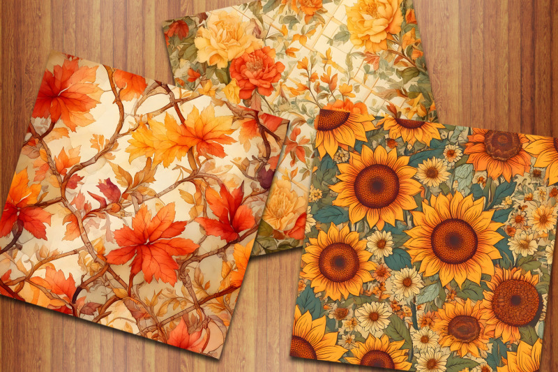 orange-fall-floral-digital-papers-autumn-flowers-backgrounds