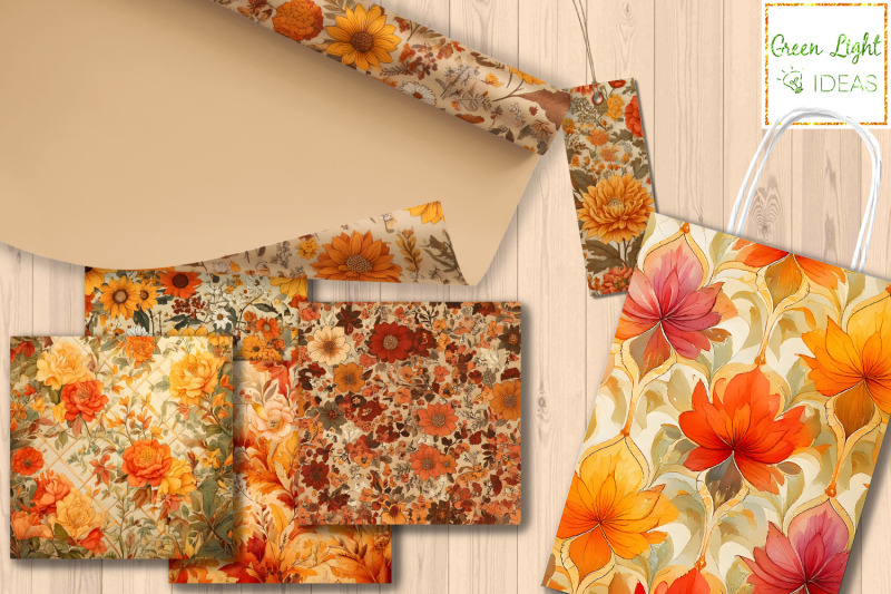 orange-fall-floral-digital-papers-autumn-flowers-backgrounds