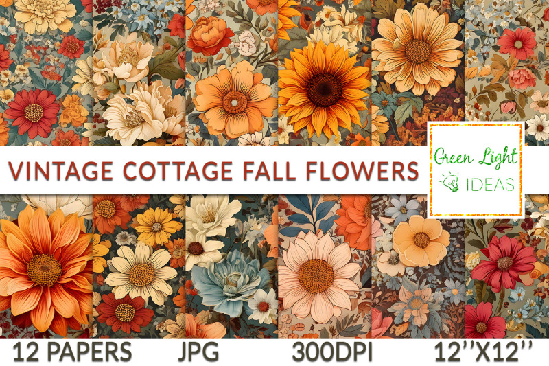 vintage-cottage-fall-flowers-digital-papers-cottagecore-floral
