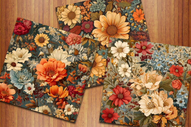 vintage-cottage-fall-flowers-digital-papers-cottagecore-floral