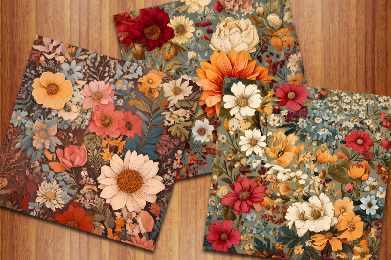 vintage-cottage-fall-flowers-digital-papers-cottagecore-floral