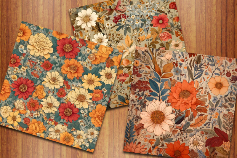 vintage-cottage-fall-flowers-digital-papers-cottagecore-floral