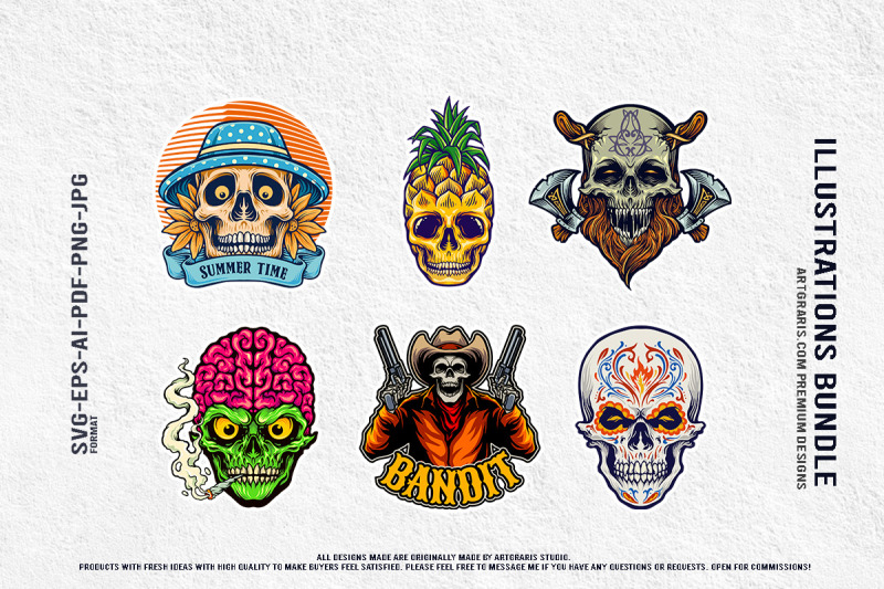 summer-skull-art-collection-cowboy-bandit-pineapple-zombie-viking