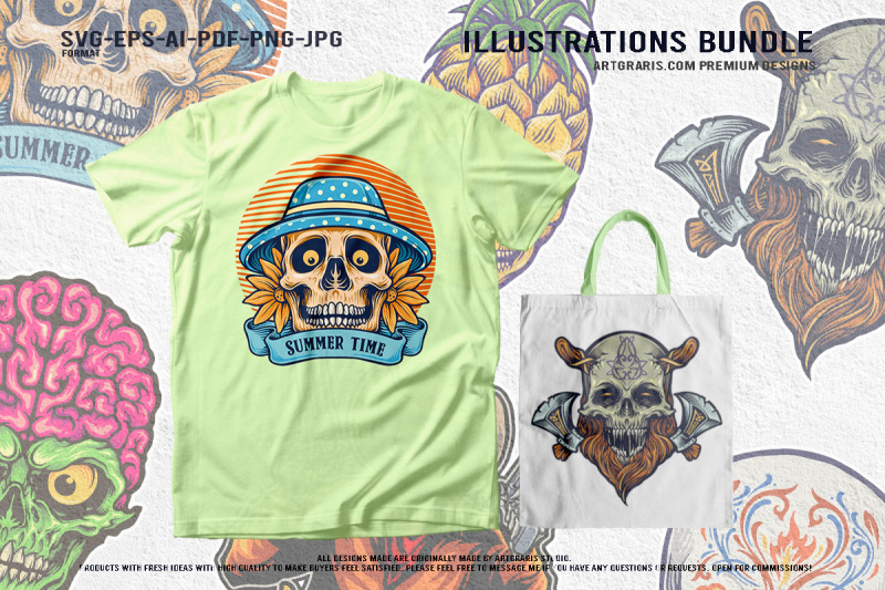 summer-skull-art-collection-cowboy-bandit-pineapple-zombie-viking