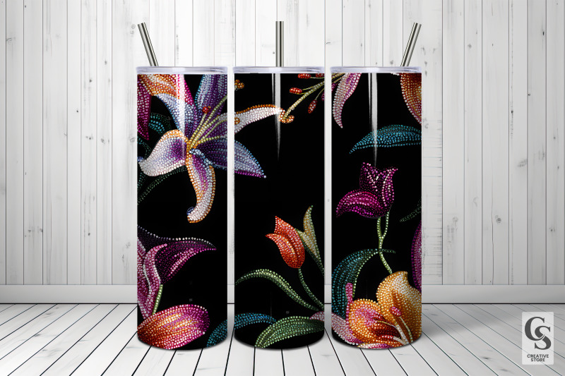 rhinestone-lily-flowers-seamless-patterns