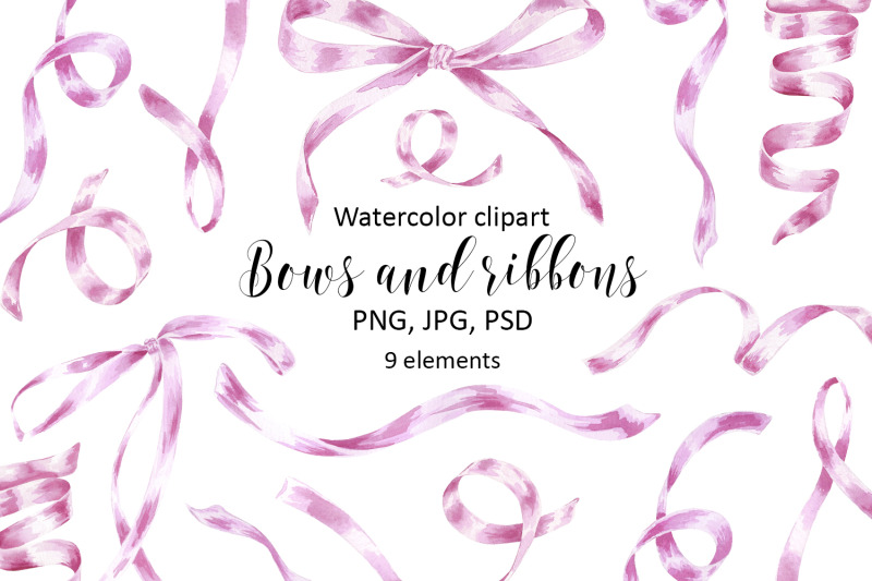 bows-ribbons-pink-watercolor-clipart-png
