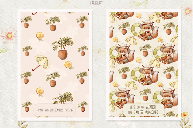 watercolor-cute-fox-summer-seamless-pattern