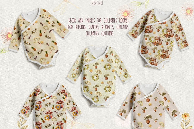 watercolor-cute-fox-summer-seamless-pattern