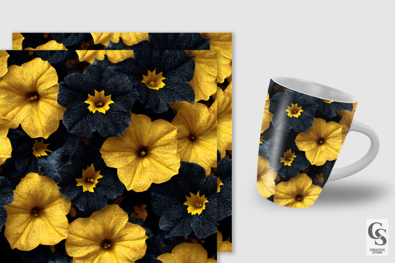 black-and-yellow-petunia-flowers-digital-paper