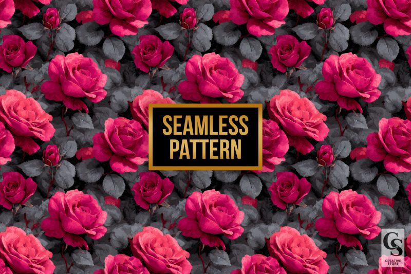 hot-pink-gothic-roses-digital-paper