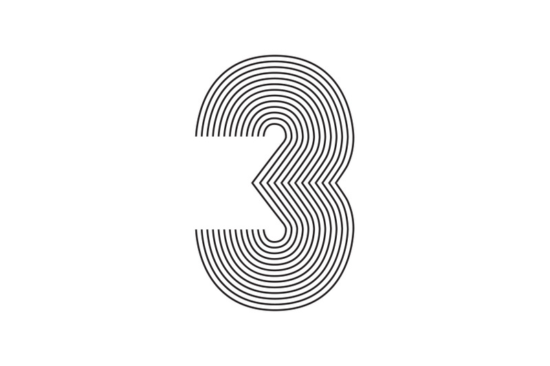 number-three-3-line-art-in-black-thin-lines-striped-isolated-on-white