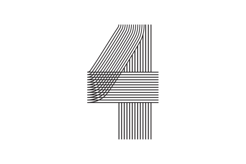 number-four-4-striped-line-art-in-black-thin-lines-isolated-on-white-b