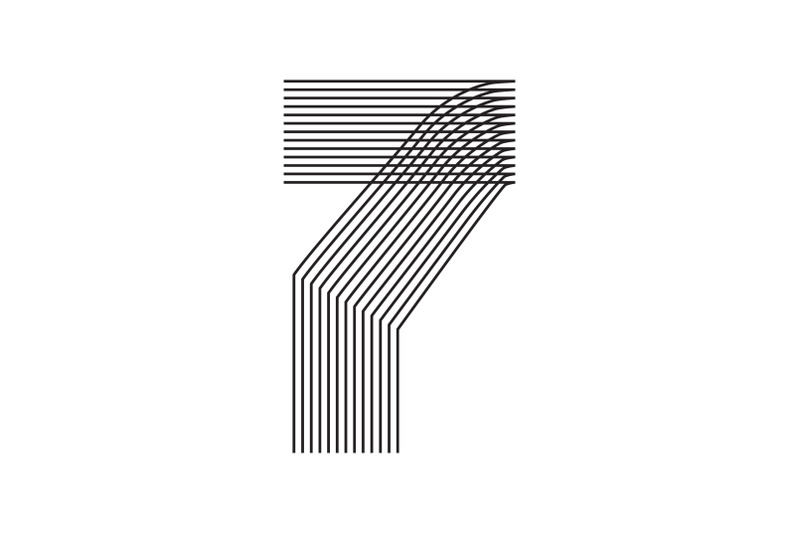number-seven-7-linear-in-black-thin-striped-lines-isolated-on-white-ba