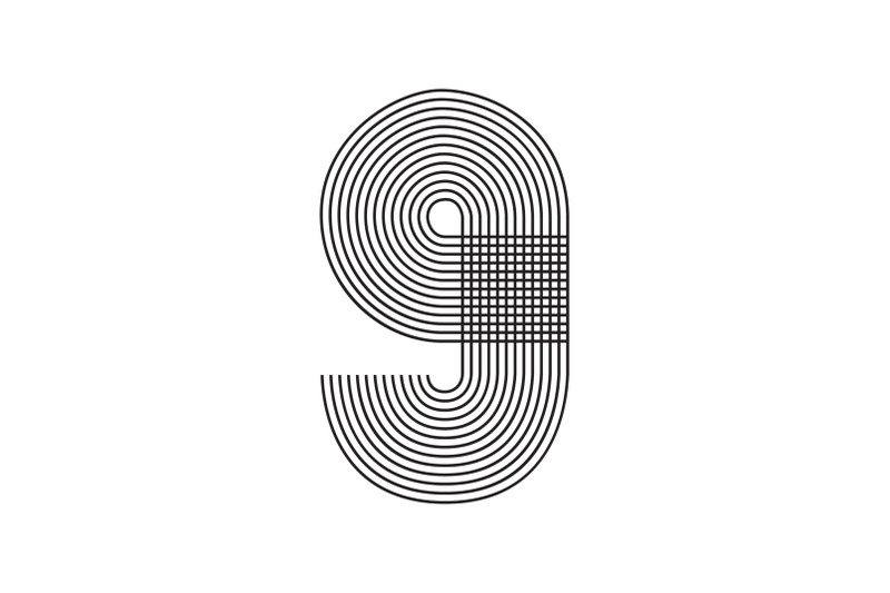 number-nine-9-linear-in-black-thin-striped-lines-isolated-on-white-bac