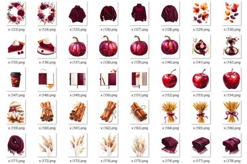 burgundy-autumn-clipart-bundle-200-fall-png-illustrations