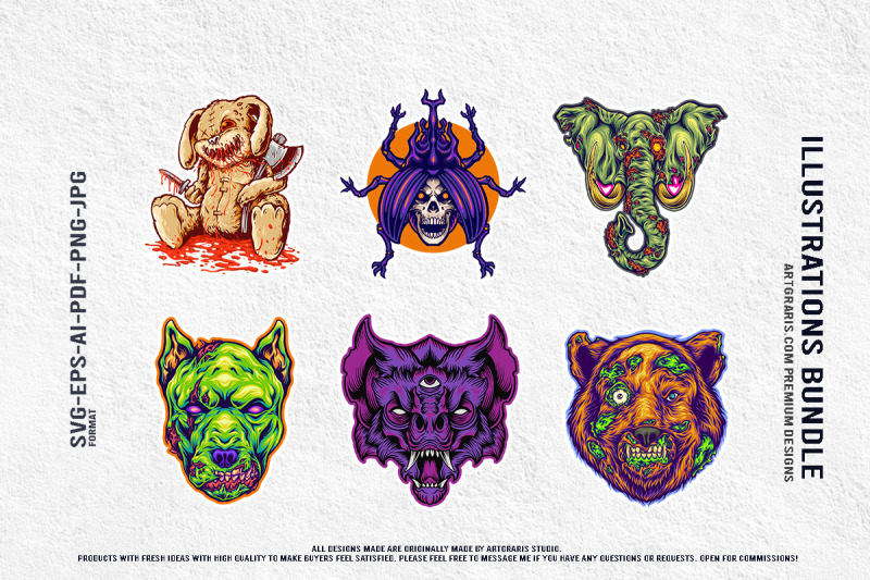 macabre-horror-vector-pack-creepy-doll-and-beastly-animals