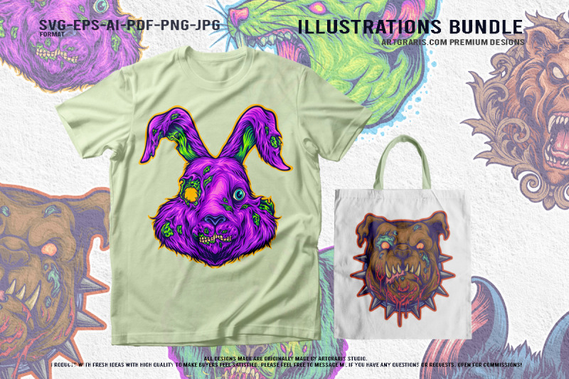 grotesque-zombie-creatures-scary-cartoon-beast-heads-illustration