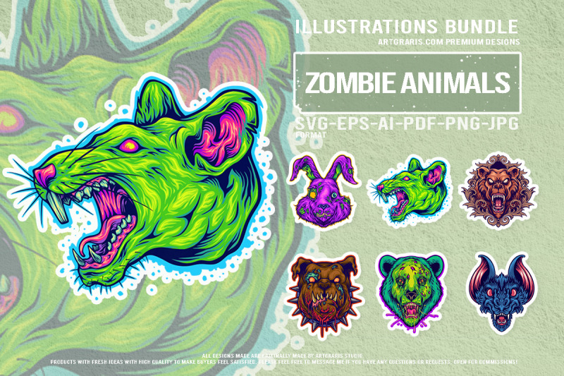 grotesque-zombie-creatures-scary-cartoon-beast-heads-illustration