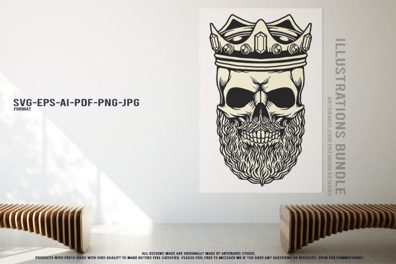 mystic-skull-collection-with-crown-flowers-book-fire-illustrations