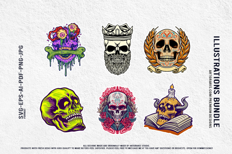 mystic-skull-collection-with-crown-flowers-book-fire-illustrations