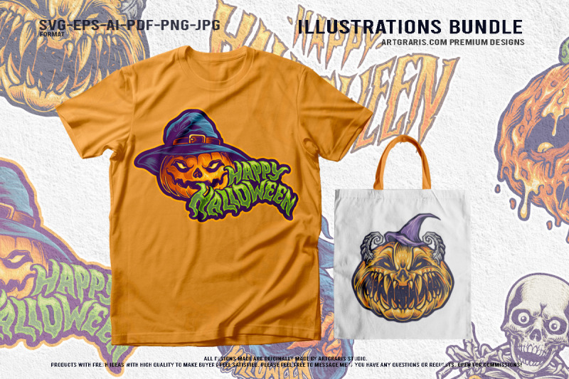 cursed-pumpkin-faces-and-haunted-skeleton-halloween-vector-pack