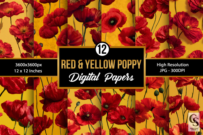 red-yellow-poppy-flowers-digital-paper