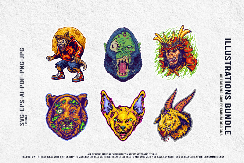ghastly-undead-creatures-cartoon-pack-with-samurai-terror-artwork
