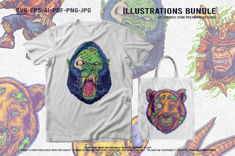 ghastly-undead-creatures-cartoon-pack-with-samurai-terror-artwork