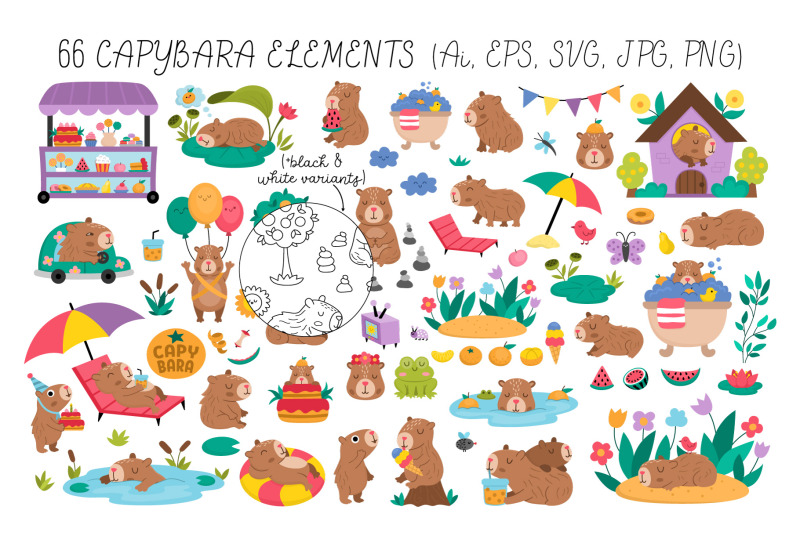 capybara-clipart-patterns-designs-collection