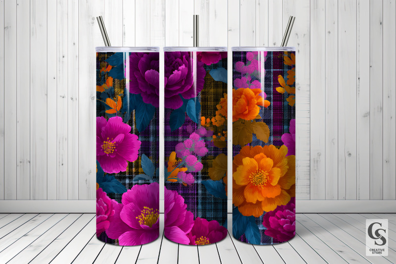 bright-retro-floral-plaid-digital-paper