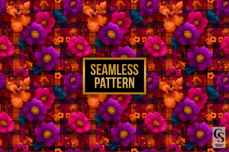 bright-retro-floral-plaid-digital-paper