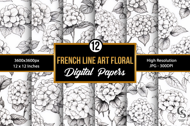 french-line-art-flowers-digital-paper