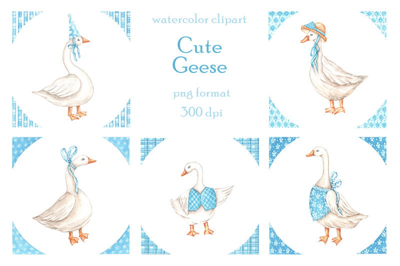 cute-geese-watercolor-clipart-goose-family