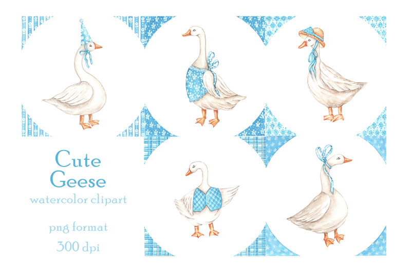 cute-geese-watercolor-clipart-goose-family